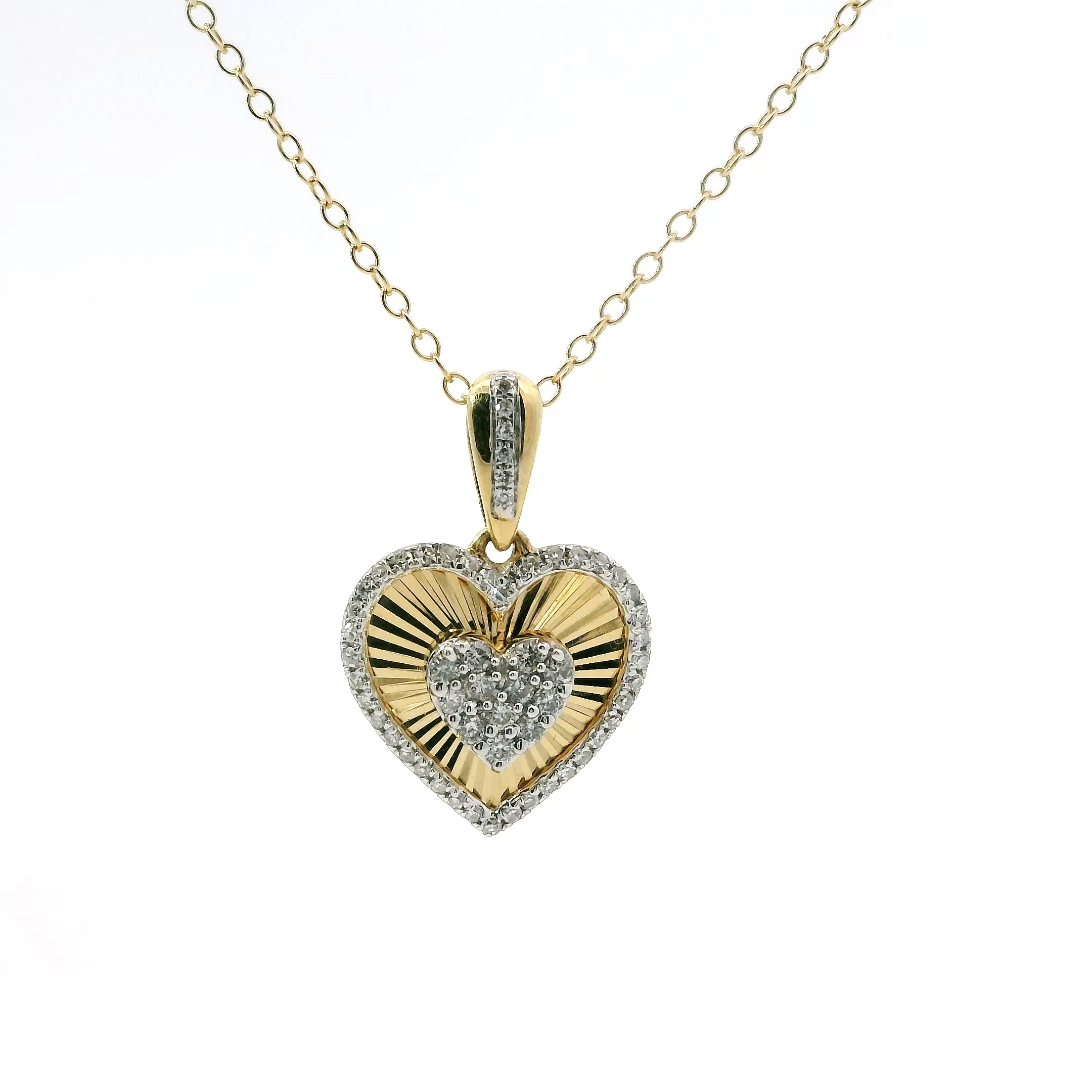 14K YELLOW GOLD NATURAL DIAMOND HEART NECKLACE 0.25TCW