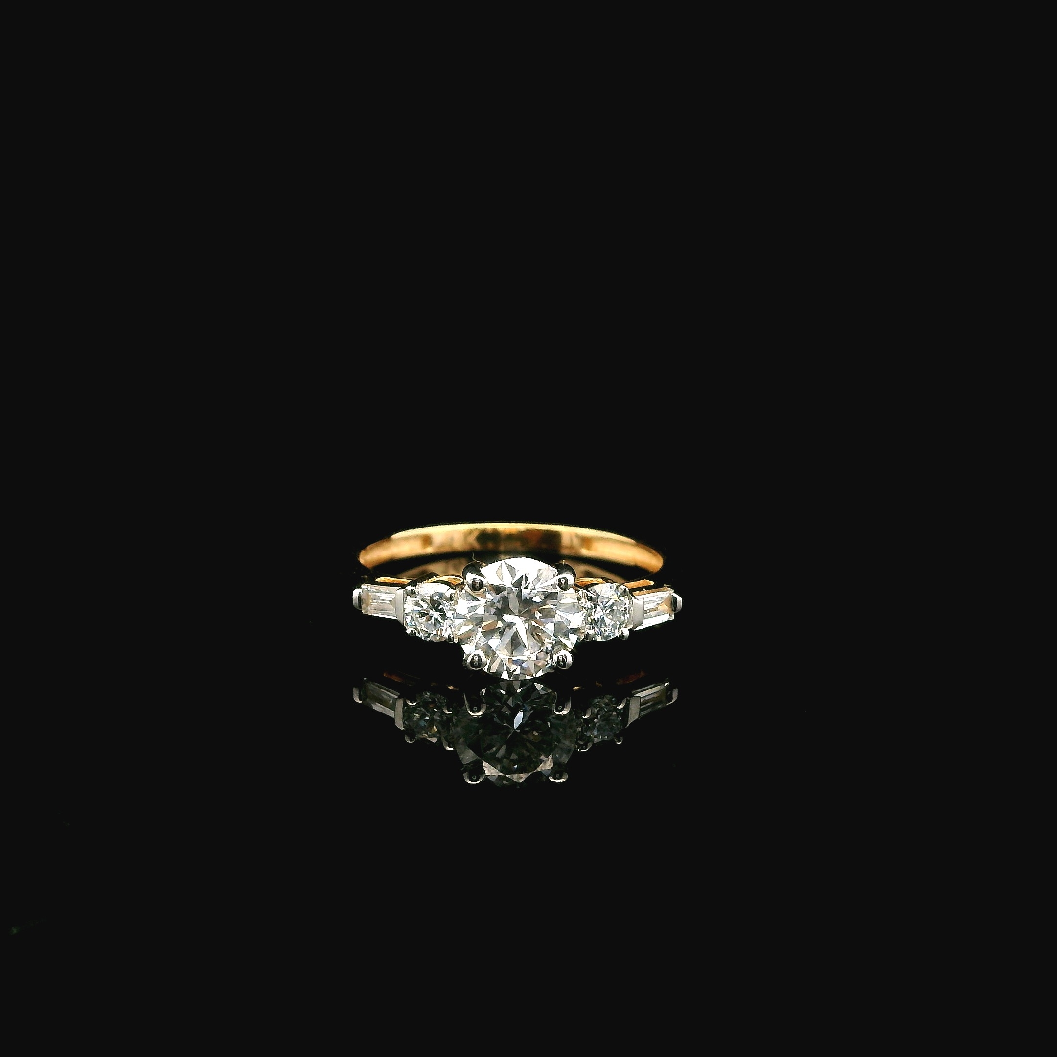 14K YG 1.37CT ROUND CUT LAB GROWN DIAMOND WITH ACCENT STONES ENGAGEMENT RING - Image 5