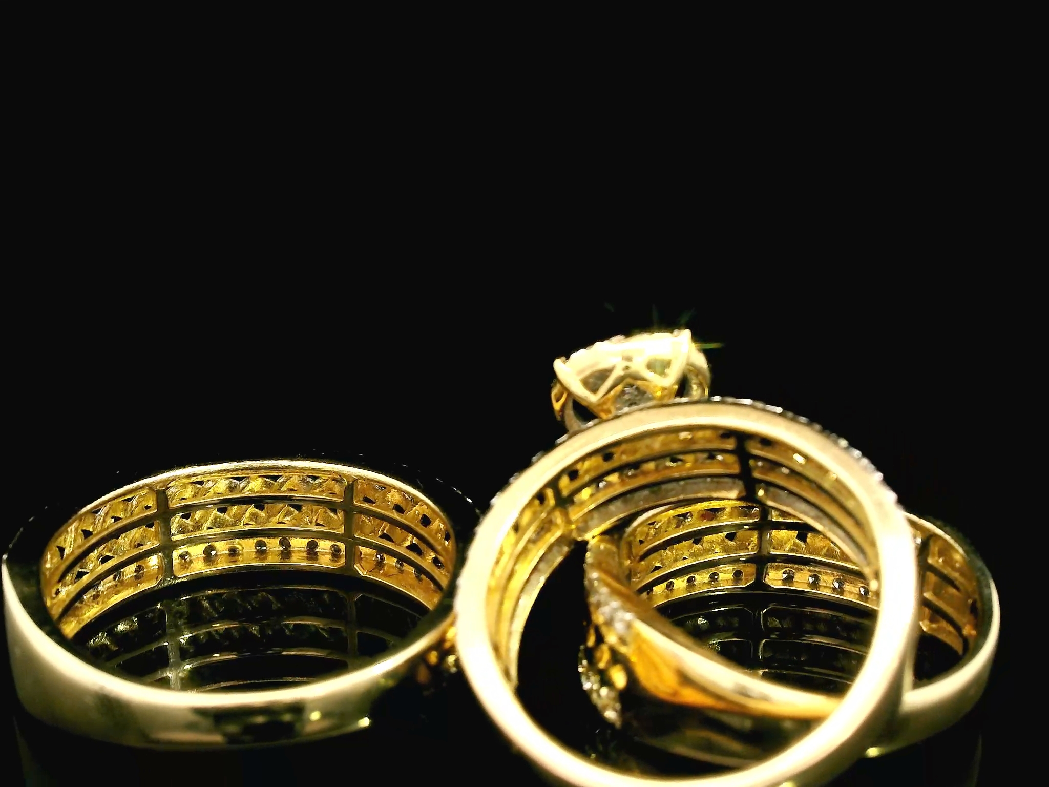 10K YELLOW GOLD 1.50CT WEDDING SET TRIO CUBAN LINK ACCENT DESIGN - Image 4