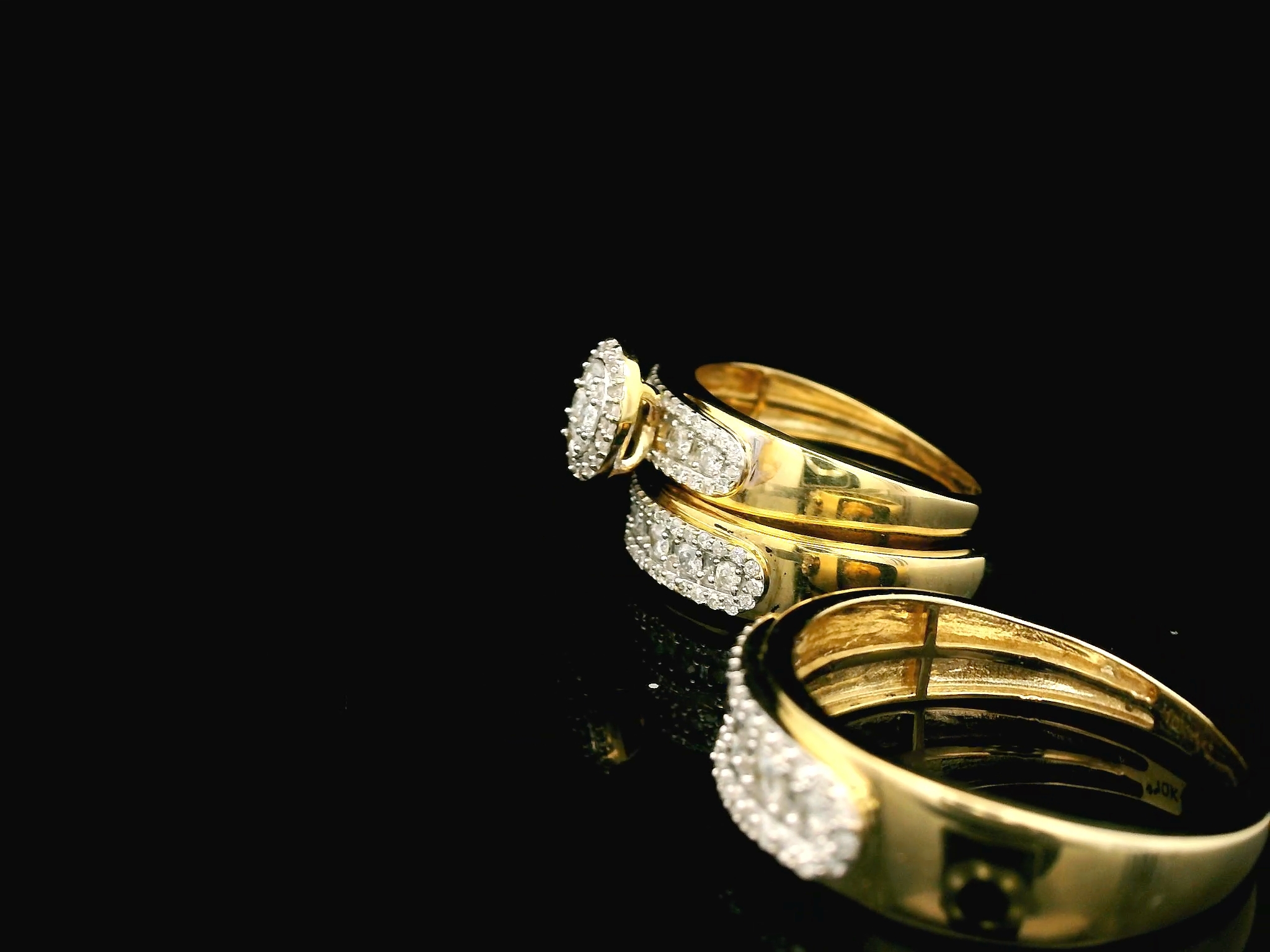 10K YELLOW GOLD 1.00TCW WEDDING SET TRIO OVAL CLUSTER - Image 2