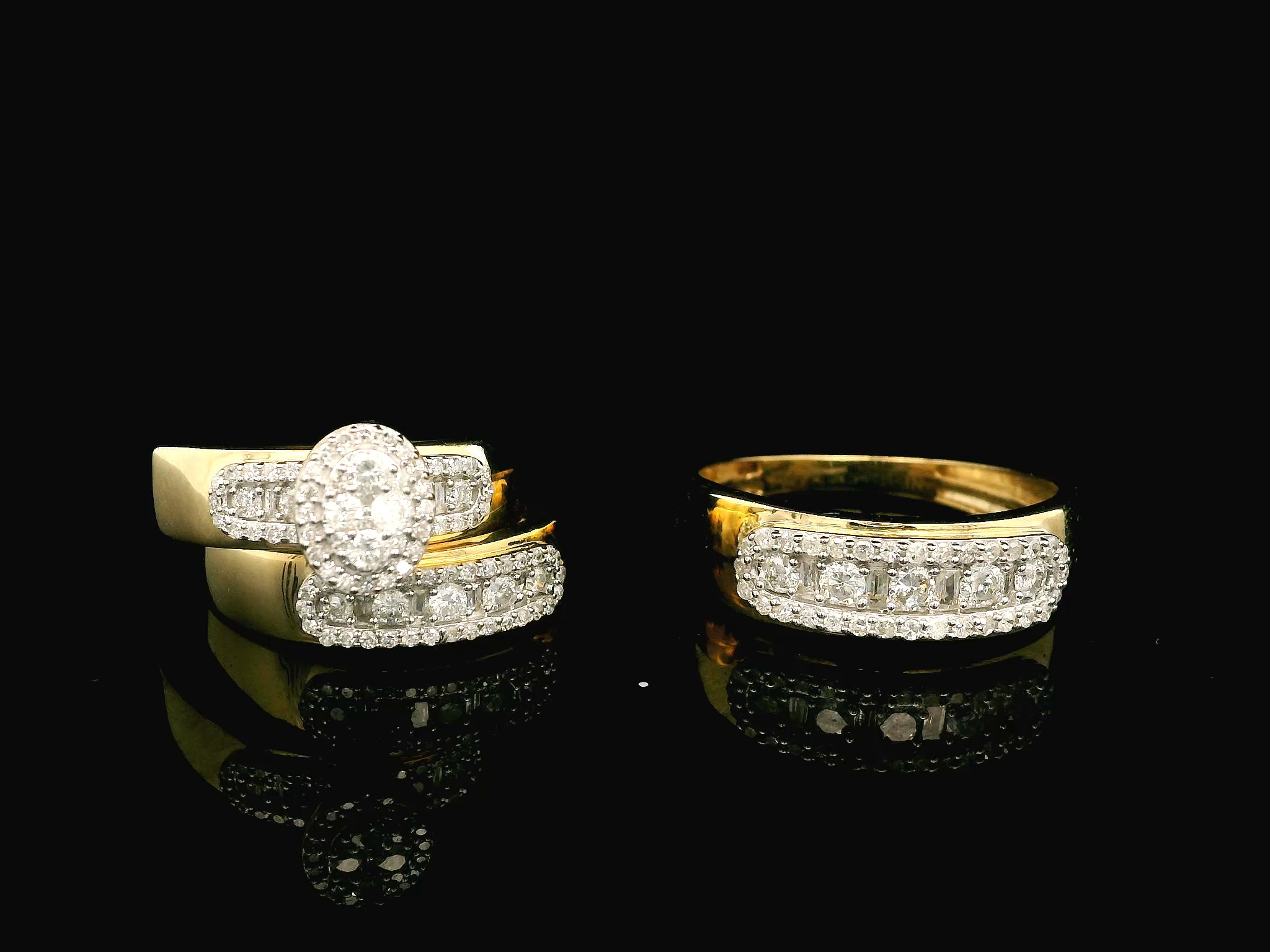 10K YELLOW GOLD 1.00TCW WEDDING SET TRIO OVAL CLUSTER