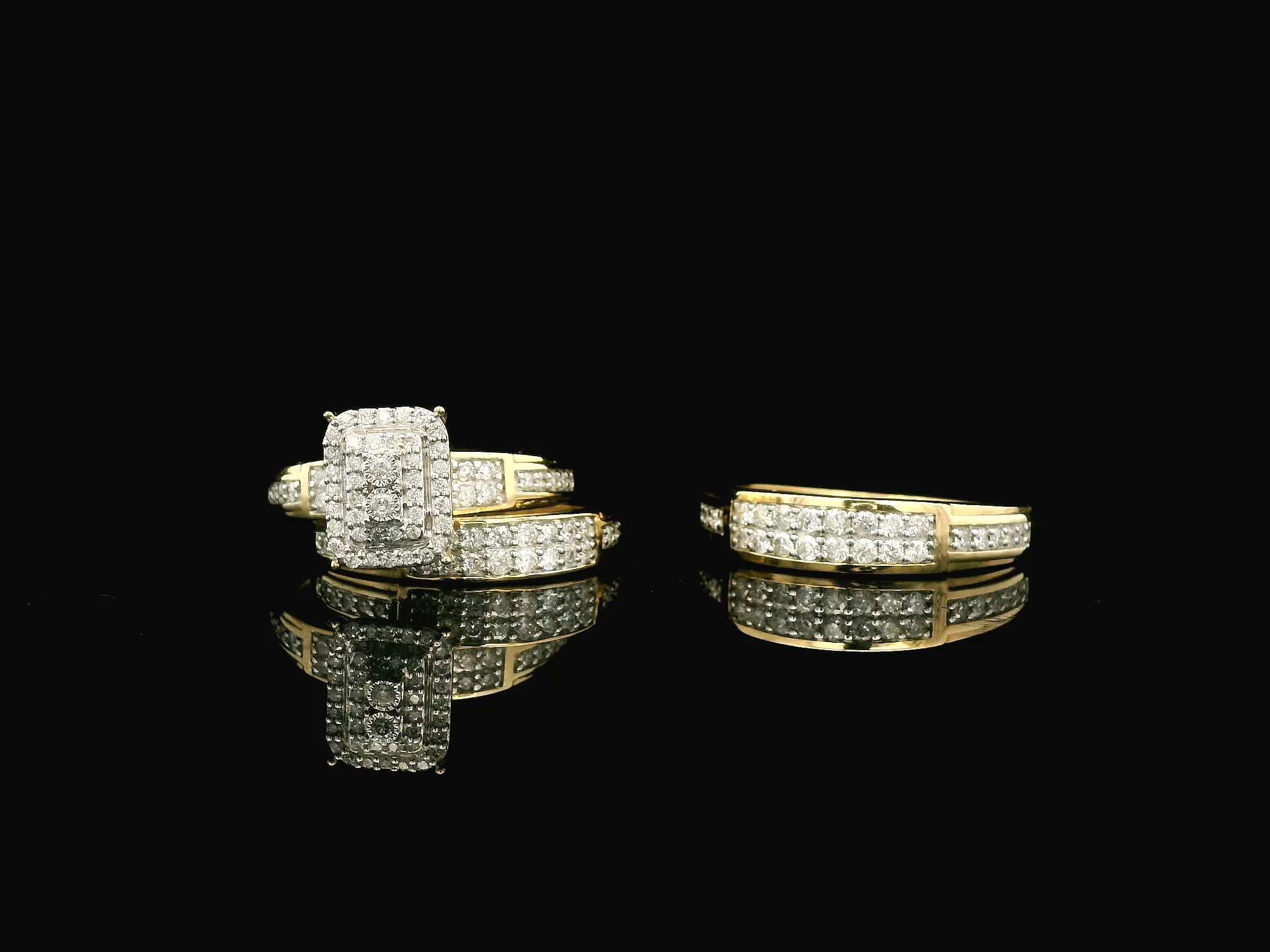 10K 1.00tcw diamond wedding set trio rectangular cluster
