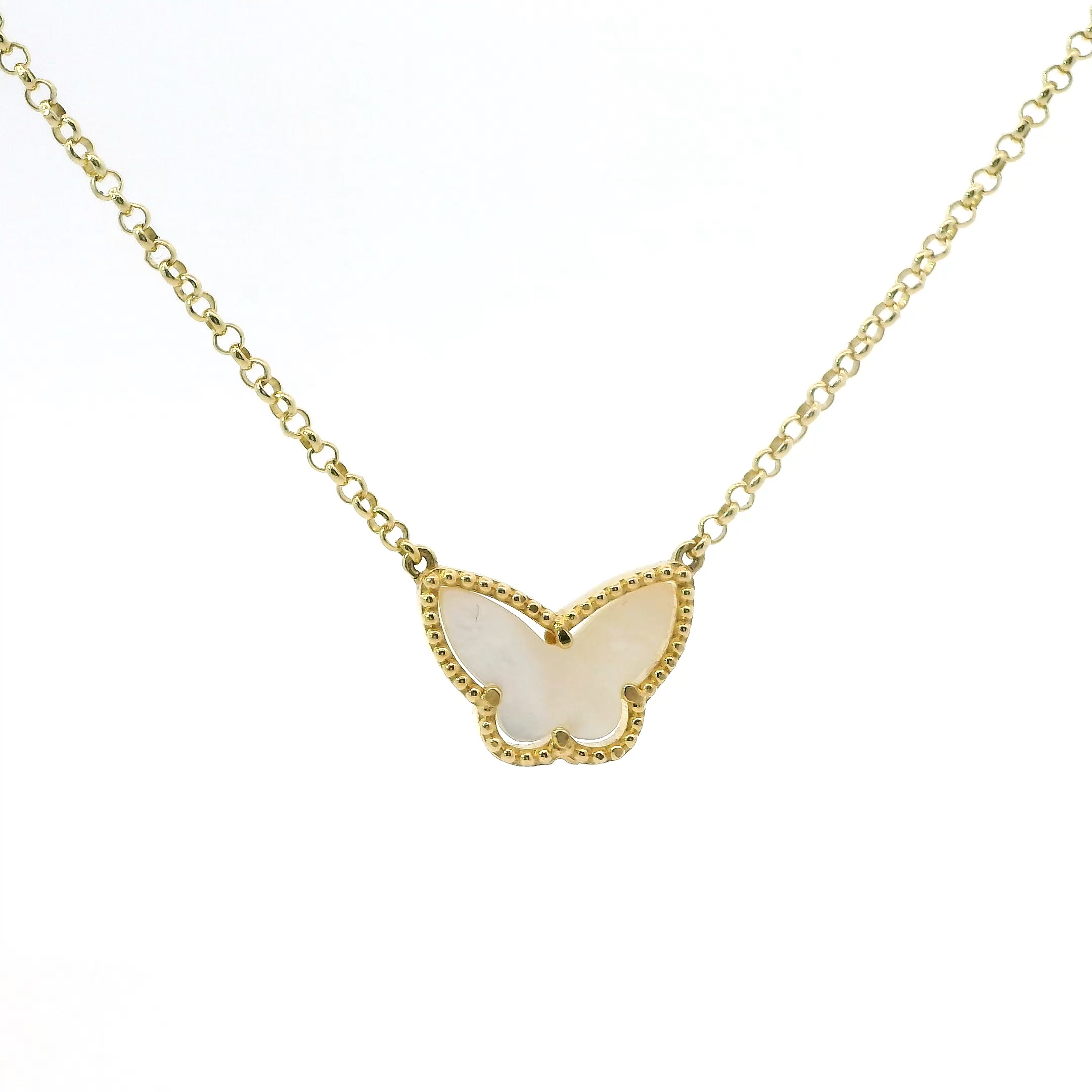 14K YELLOW GOLD MOTHER OF PEARL BUTTERFLY NECKLACE