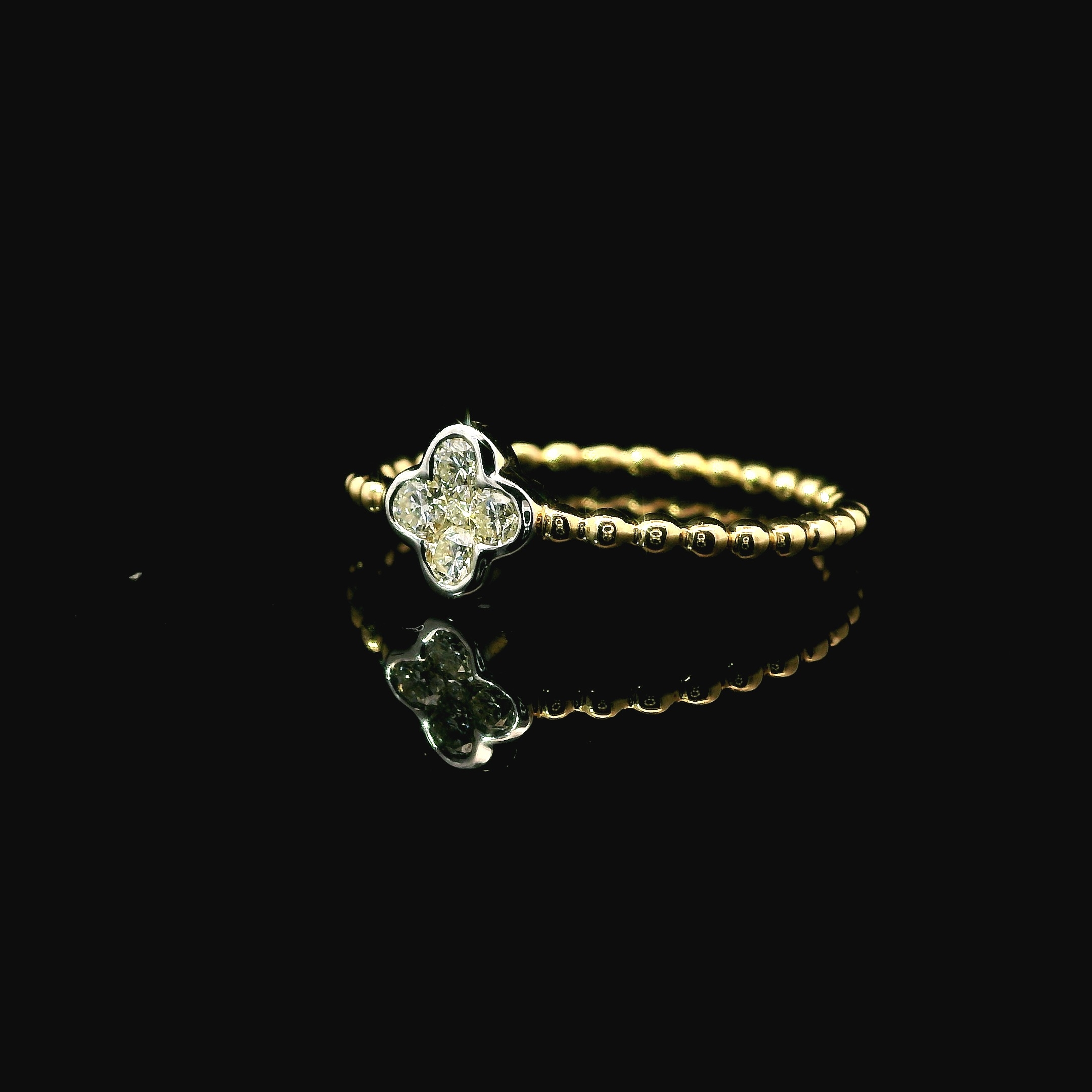 14K YELLOW GOLD DIAMOND CLOVER RING 0.18 TCW
