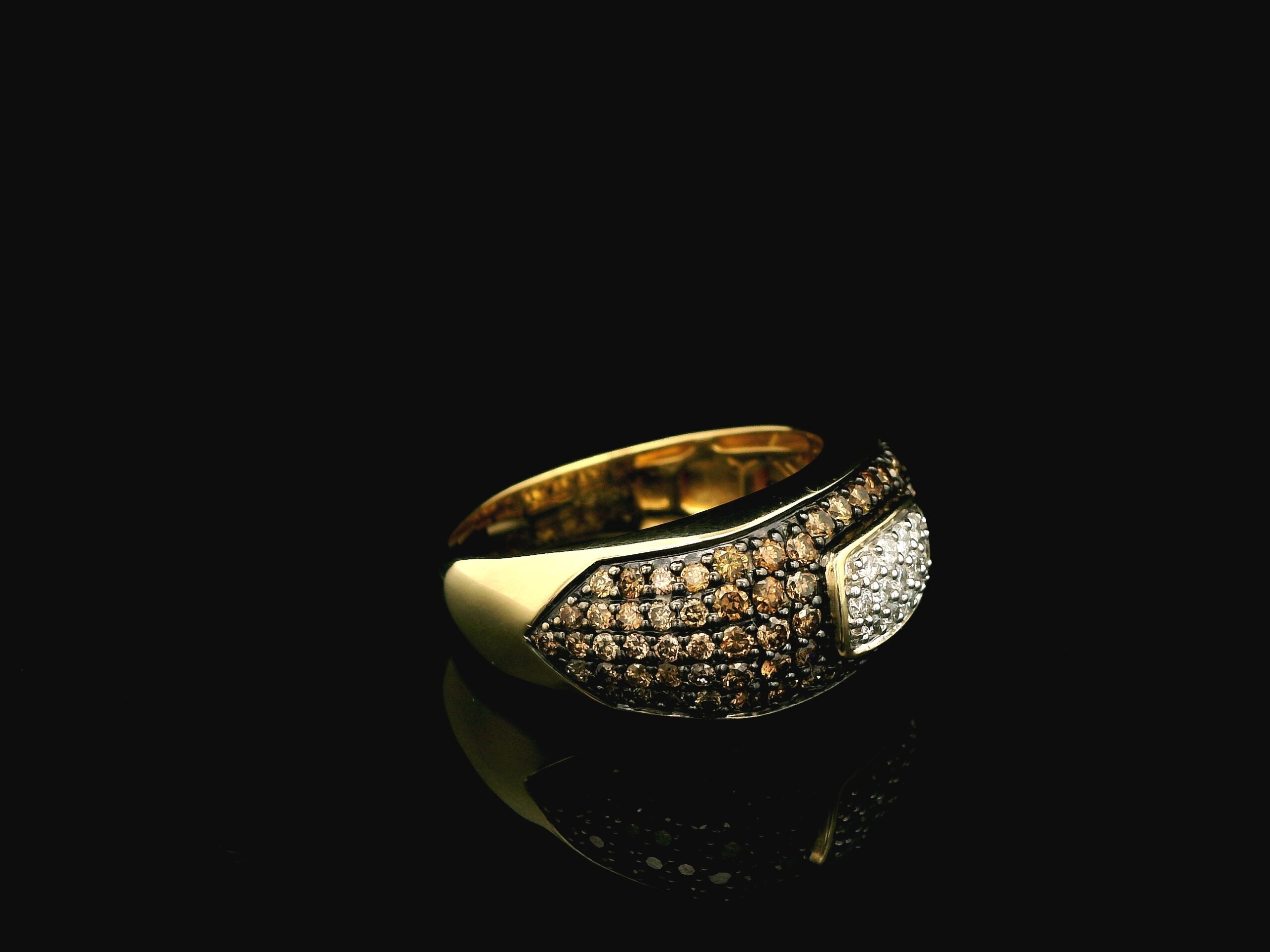 10K YELLOW GOLD NATURAL WHITE AND CHOCOLATE DIAMOND RING 1.50TCW - Image 3